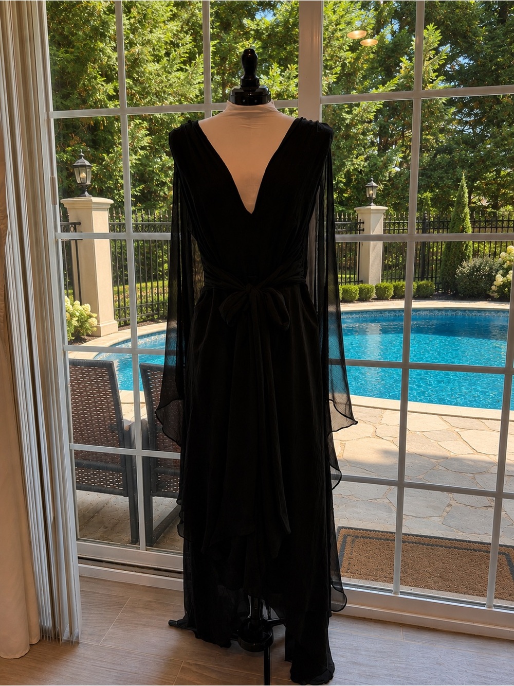 ASOS Curve Black Maxi Dress with Deep V and Waist Tie Size 14 US